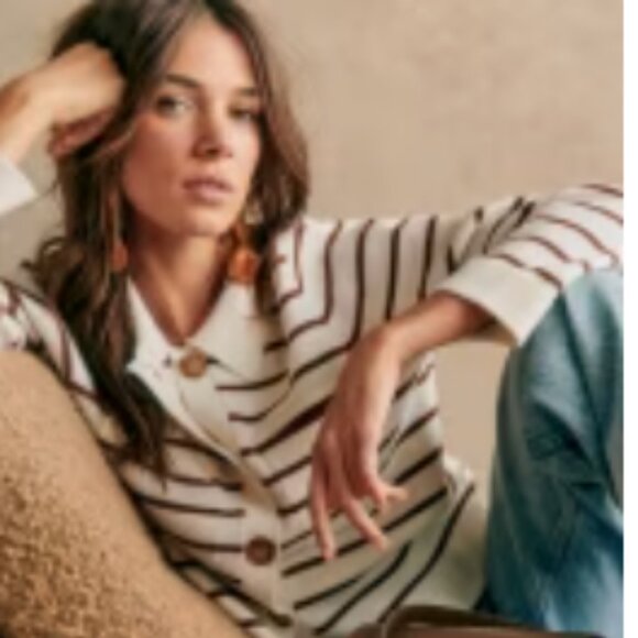 Sezane Betty Cardigan Ecru / Camel - Size XS - Picture 1 of 5